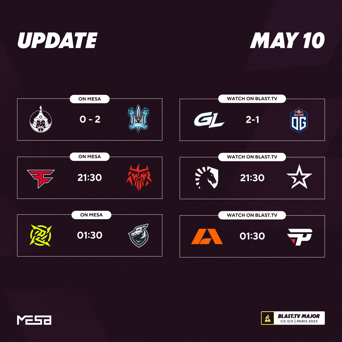 Challengers Stage Day 3 First matches result and upcoming schedule. Live on MESA : bit.ly/mesalive