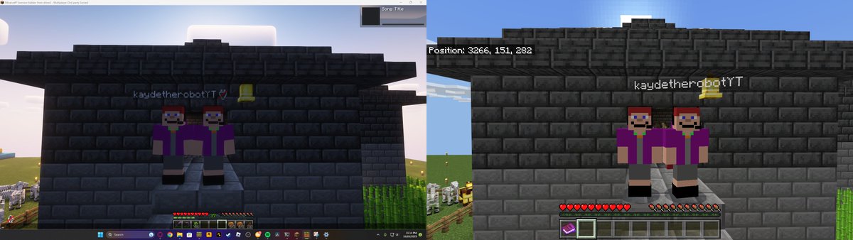 kaydetherobot's tweet photo. Ah yes, I'm just casually playing on Seg Defenders SMP on Bedrock and Java Edition at the same time with the same skin and same username on both accounts. https://t.co/zHwhgpEnAH