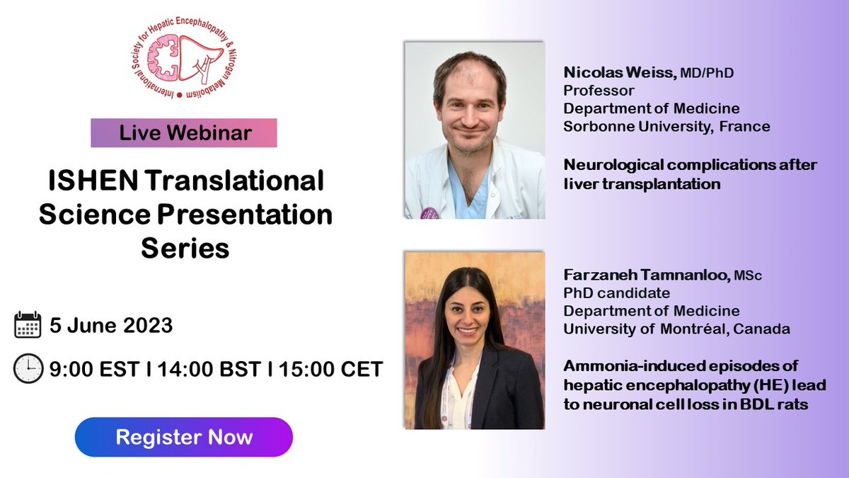 ISHENtranslatio's tweet photo. 📢Join us for the third #IshenTranslational presentation series:

🗓️When: June 5th, 2023 9:00 EST (14:00 UK time)

✅Invited speakers:

Dr. Nicolas Weiss @nic_weiss
and Farzaneh Tamnanloo @Farztmn

⬇️Click here to register ⬇️
https://t.co/kVqb5wgx5R https://t.co/YPZaCki2sk