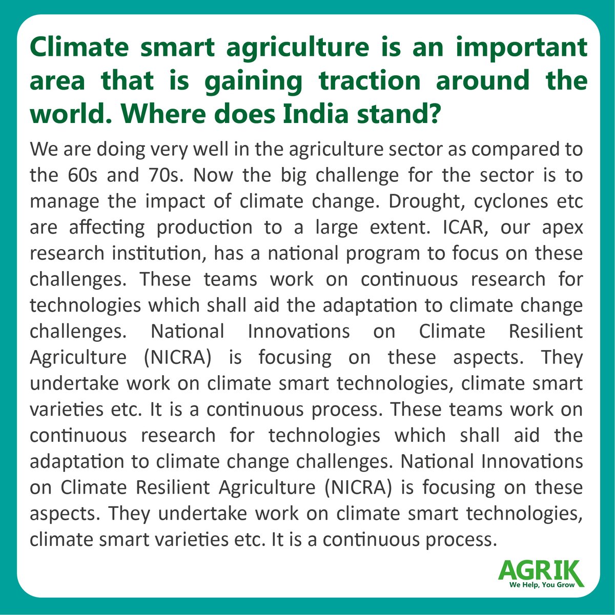 agrik_'s tweet photo. How Significant is Climate Smart Agriculture

#ClimateSmartAgriculture
#AgricultureIndia
#Agrik https://t.co/0B1CUErQXx