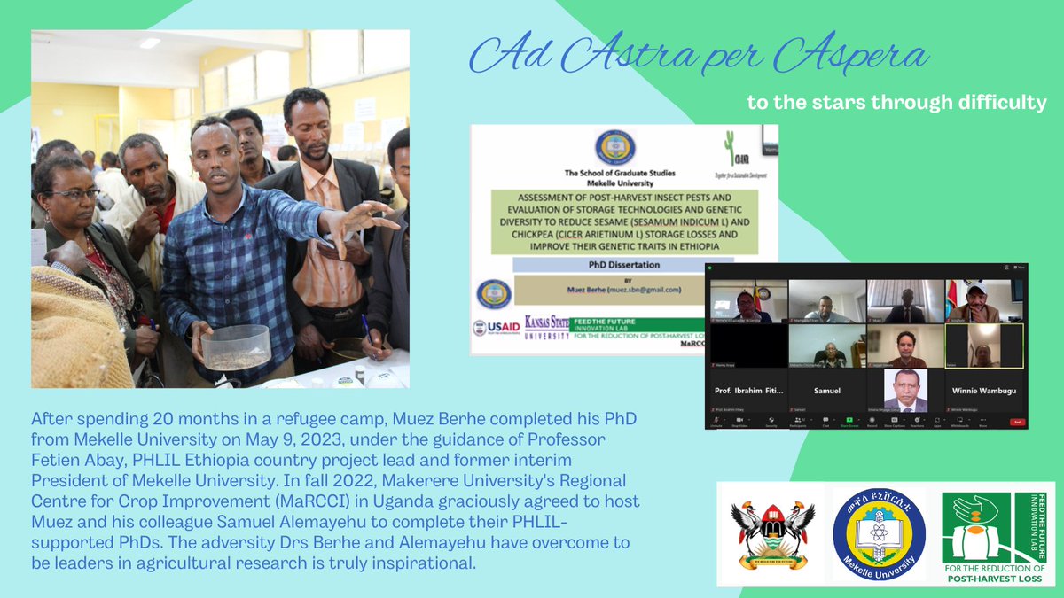PHL Innovation Lab (@phlinnovlab) on Twitter photo Muez Berhe spent 20 months in a refugee camp due to the war in Tigray, Ethiopia. Yesterday, he defended his PhD Dissertation from <a href="/MekUniETH/">Mekelle University</a> on PHL in sesame & chickpea. His perseverance exemplifies the Kansas state motto: Ad Astra per Aspera – to the stars through difficulty. Muez Berhe spent 20 months in a refugee camp due to the war in Tigray, Ethiopia. Yesterday, he defended his PhD Dissertation from <a href="/MekUniETH/">Mekelle University</a> on PHL in sesame & chickpea. His perseverance exemplifies the Kansas state motto: Ad Astra per Aspera – to the stars through difficulty.