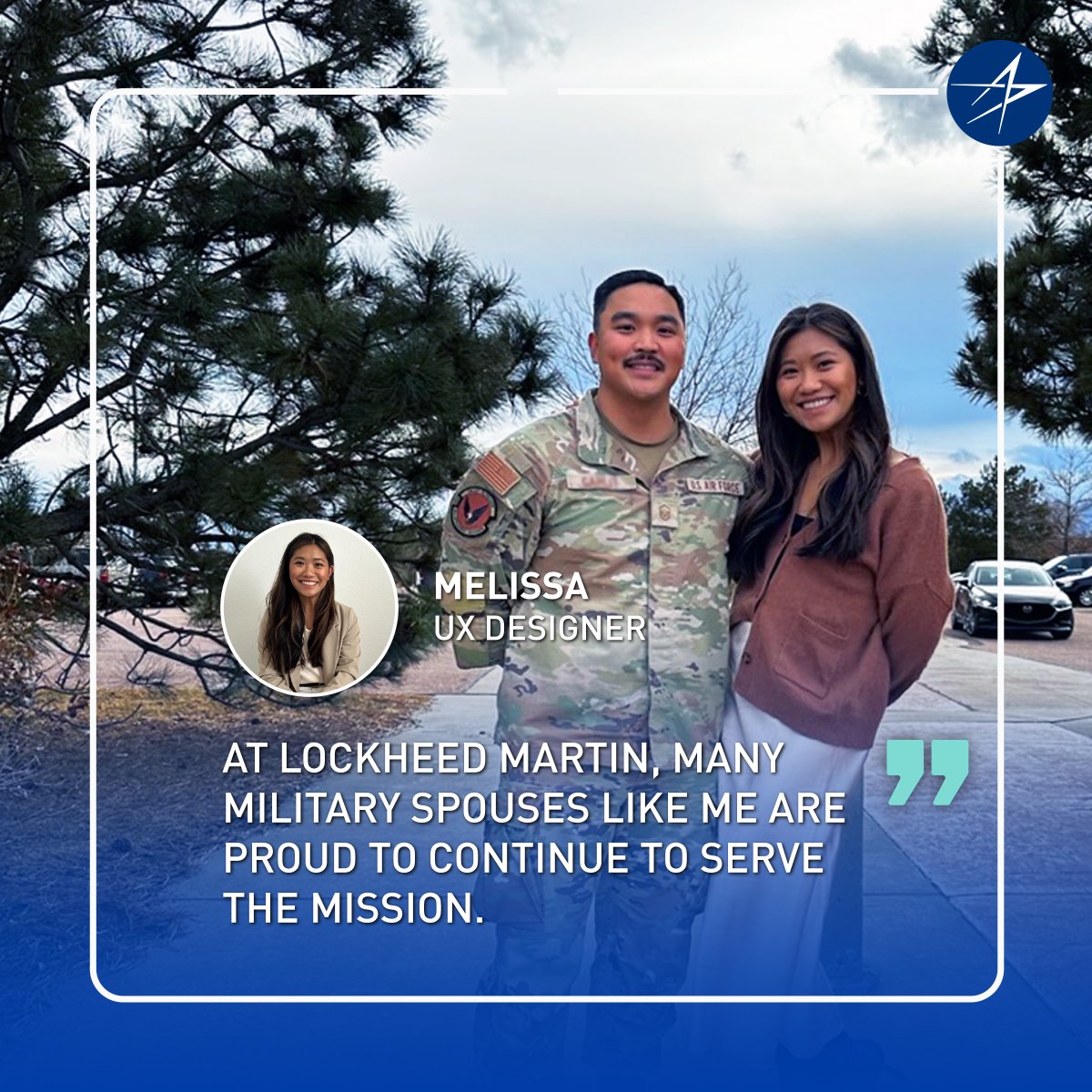 LockheedMartin's tweet photo. Melissa, a user experience designer on our team, recently faced one of the toughest challenges a working military spouse can face – a move overseas. More on our #LifeAtLM blog:  #MilitarySpouseAppreciationDay