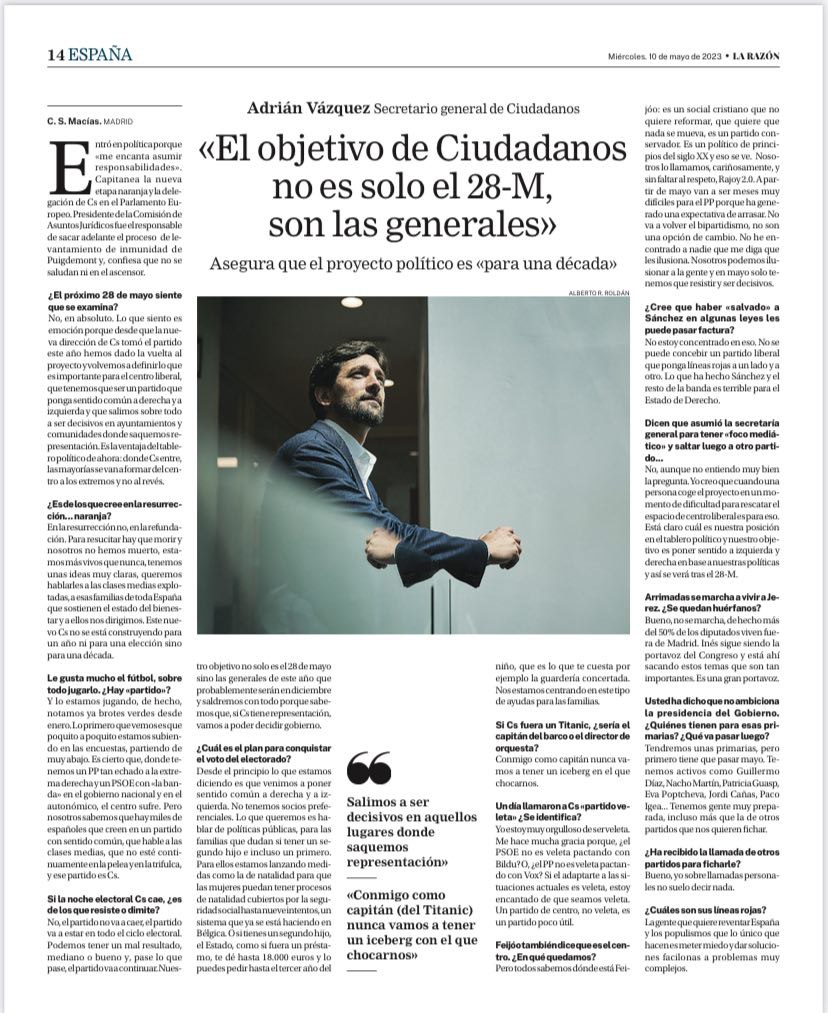 CS va a transformar y modernizar España comenzando desde los territorios. 'Queremos ser la voz de las clases medias exprimidas, de esas familias españolas que sostienen el Estado del bienestar y no reciben nada a cambio'. 📰La entrevista de @AdrianVL1982 en @larazon_es