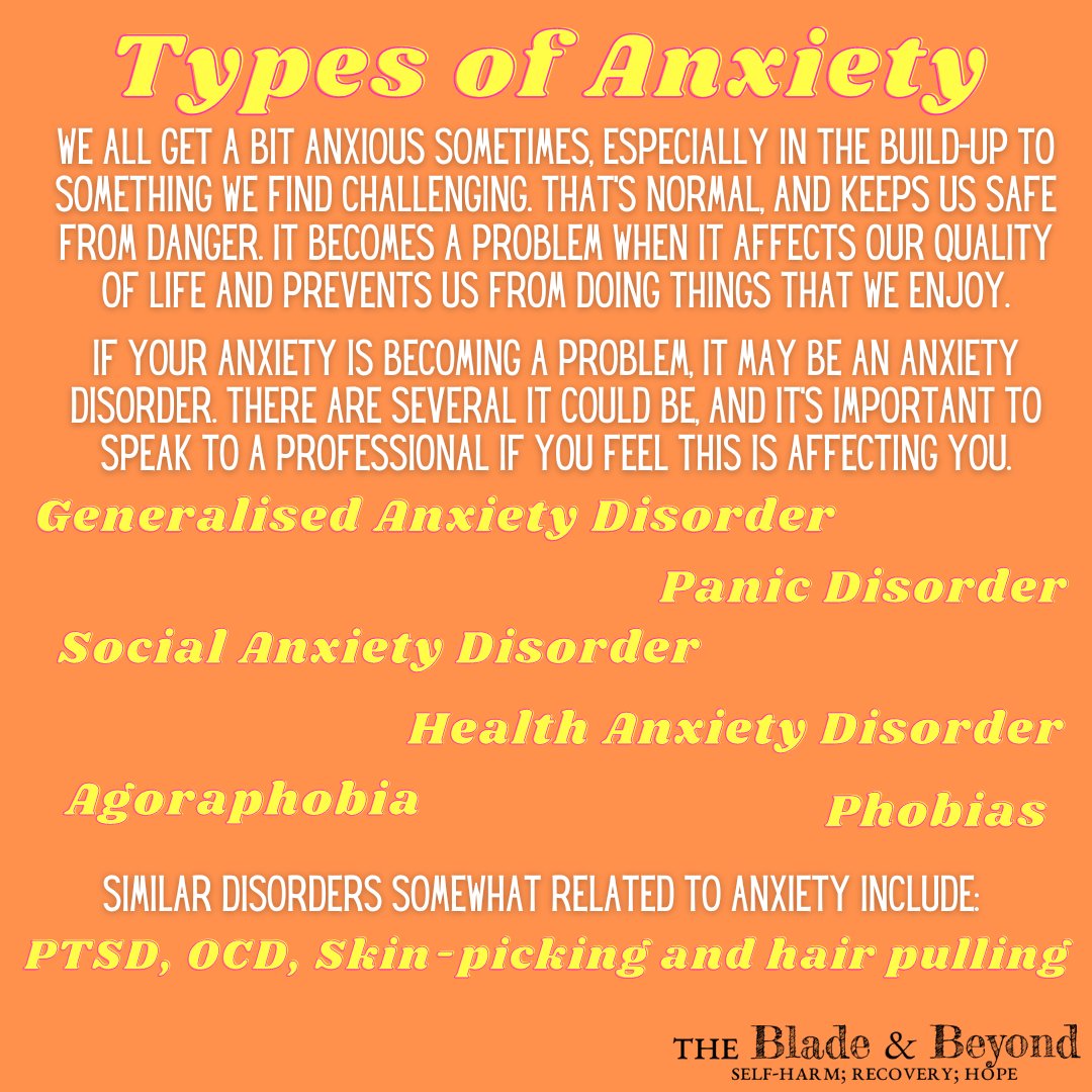 bladeandbeyond's tweet photo. Find out more about Anxiety Disorders here - https://t.co/JJYKgjIXqE
#MentalHealthAwarenessWeek #anxiety #selfharmprevention https://t.co/RL5NMxLW4X