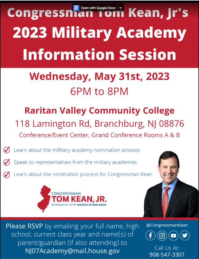 Attention 11th Graders interested in a service academy. Please be sure to attend this event on May 31.
