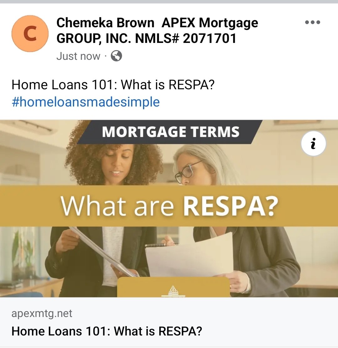 BrownChemeka's tweet photo. #ApexMortgageGroup
#RESPA
#MortgageAdvisor https://t.co/KBk9EKgRNJ