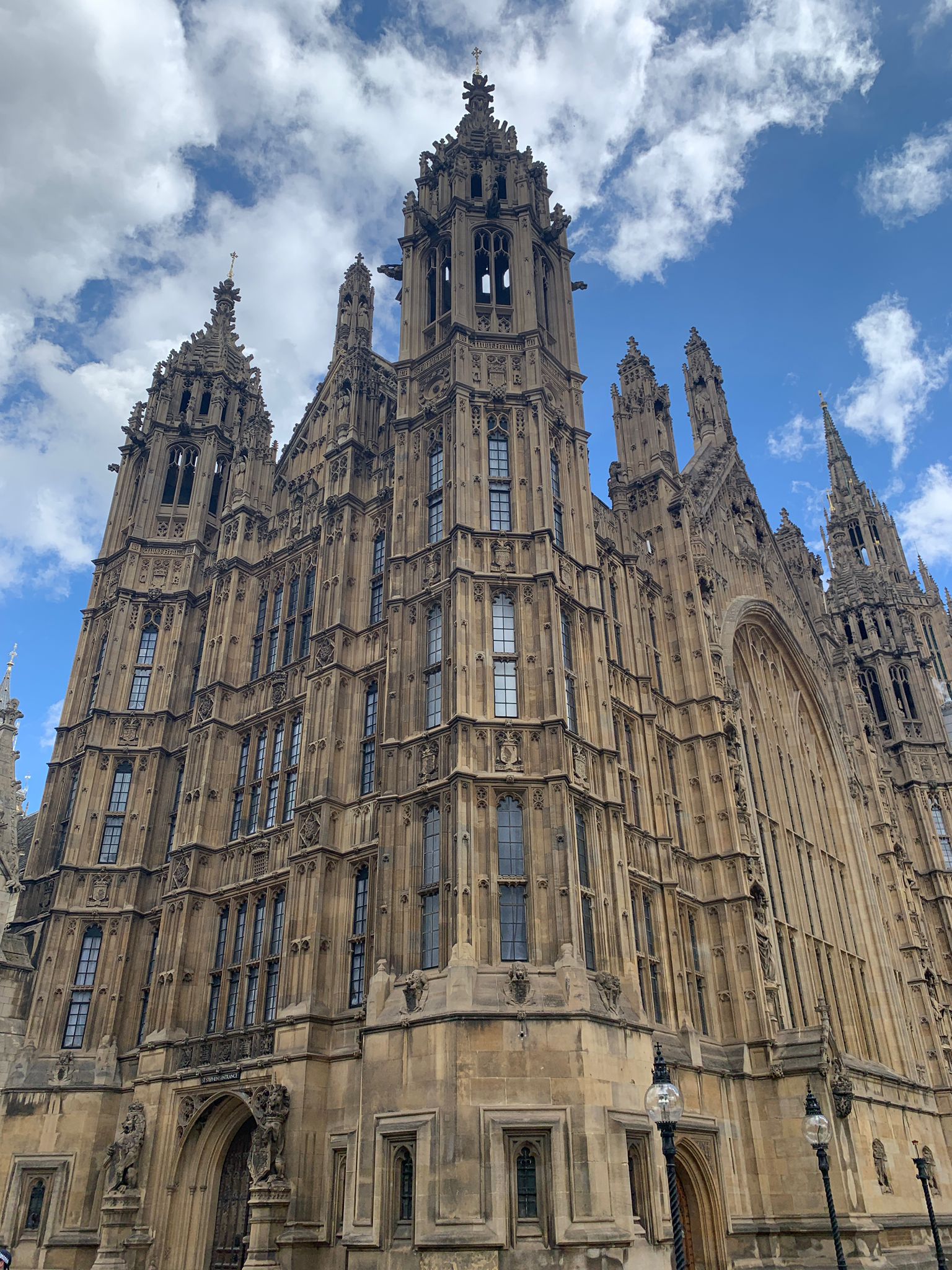 A close up of some of the architecture of the Houses of Parliament