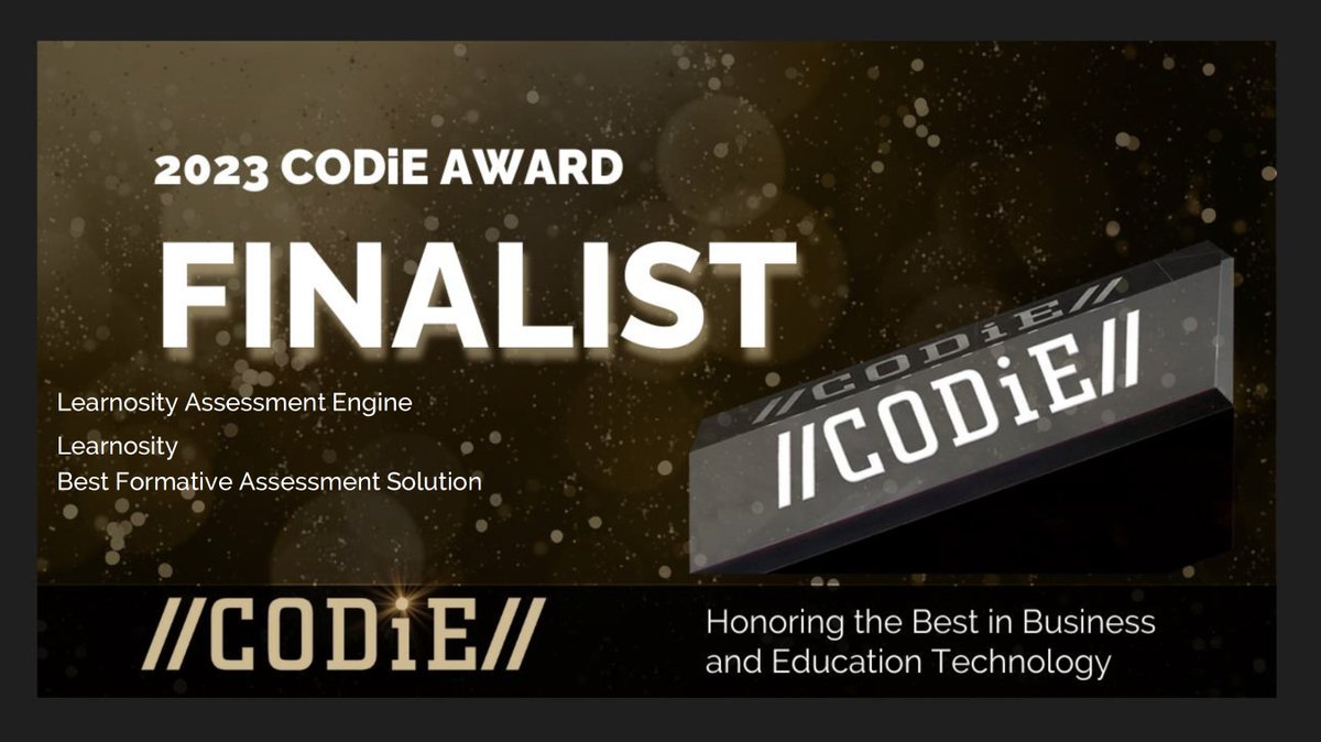 learnosity's tweet photo. We're delighted to share the news that we’ve been named finalists for Best Formative Assessment Solution at the 2023 @CODiEAwards 🙌🕺 Huge congrats to our fellow finalists in this category: @OtusK12 &amp; @uCertify 👏

#CODiEAwards #AssessmentExcellence https://t.co/GAbXfFNdNE