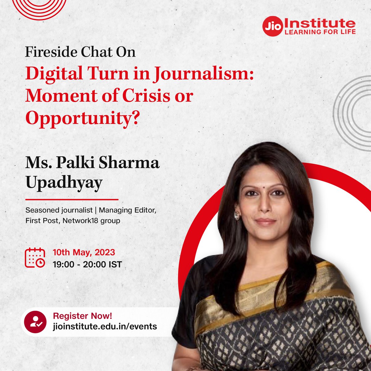Digital Turn in Journalism: Moment of Crisis or Opportunity? Join this session with Palki Sharma (@palkisu), Managing Editor, @firstpost on May 10th from 7–8 PM Click here to register for the event: lnkd.in/d2nUqTQr