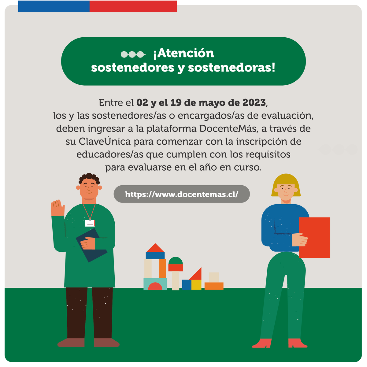 SubEducParv's tweet photo. 🟢Sostenedores y Sostenedoras, ya pueden comenzar la inscripción de educadoras y educadores que cumplan los requisitos para evaluarse este año.
Lo pueden realizar en https://t.co/NoSR2BF2mW con su clave única.

Para más info visita 👉🏼https://t.co/GAjEKN5Uug https://t.co/WXzXVKX1TX
