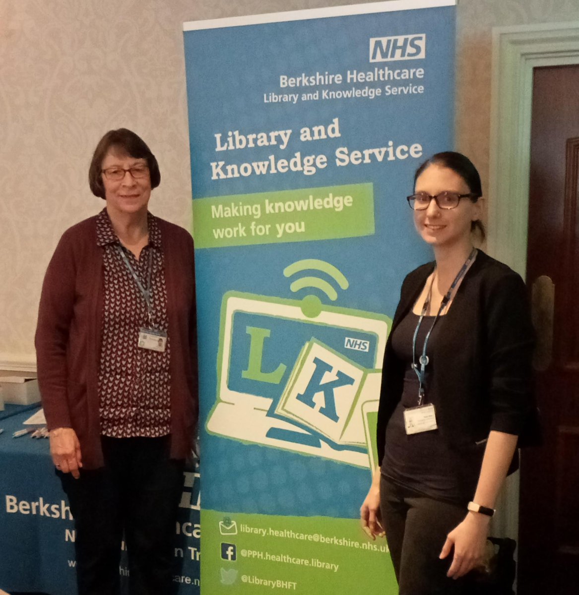 LibraryBHFT's tweet photo. We're at the first ever Staff Network Away Day today! Katie and Roelien can answer your questions about how the Library and Knowledge Service can support you. You can also take a look at some of our new books and browse our reading lists. And there are free pens! @BHFT https://t.co/MtQiuB62u4