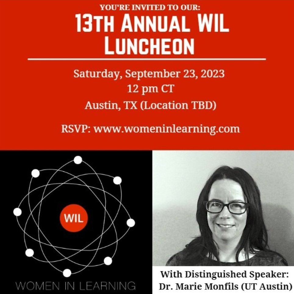 WomeninLearning's tweet image. ❗SAVE THE DATE❗
Our 13th Annual WIL Luncheon will take place on Sat, 9/23 during the @pavlovsociety Annual Mtg in Austin, TX! We are thrilled that our Distinguished Speaker will be Dr. @MarieMonfils! Location details coming soon.
Register &amp;amp; donate today: womeninlearning.com