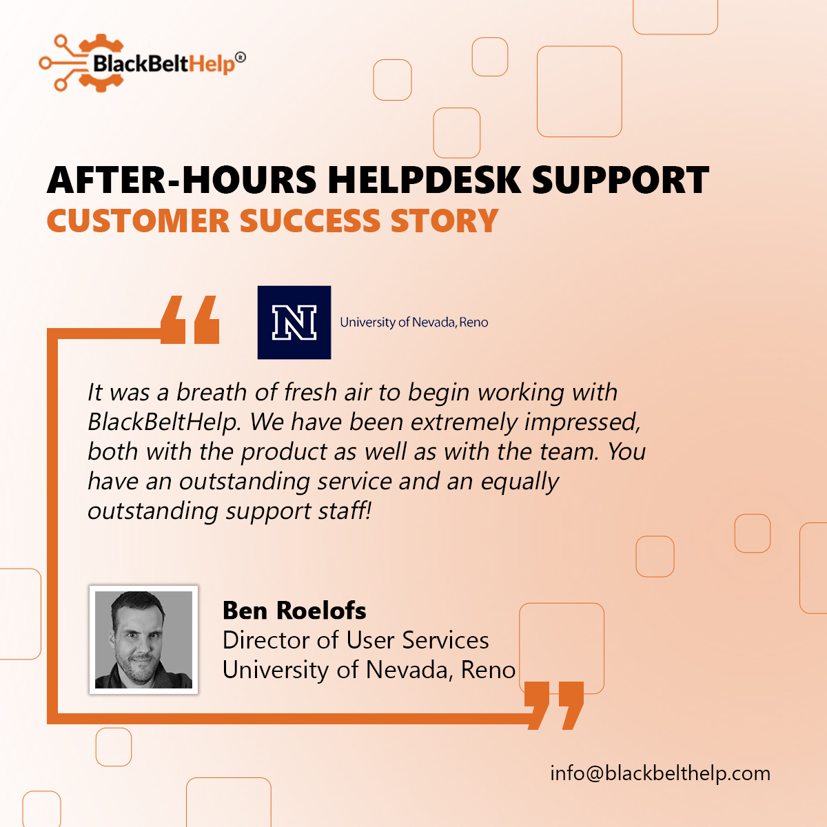 BlackBeltHelp's tweet photo. Our business Is Making Our Clients Happy

#AI #HigherEducation #blackbelthelp #ithelpdesk #highered #collegesanduniversities #helpdesk #CXaaS #CXSolutions #CustomerExperience #ContactCenterOperations #Customersuccess #customersuccessstories #UniversityOfNevadaReno https://t.co/HFyAC0o2Aq