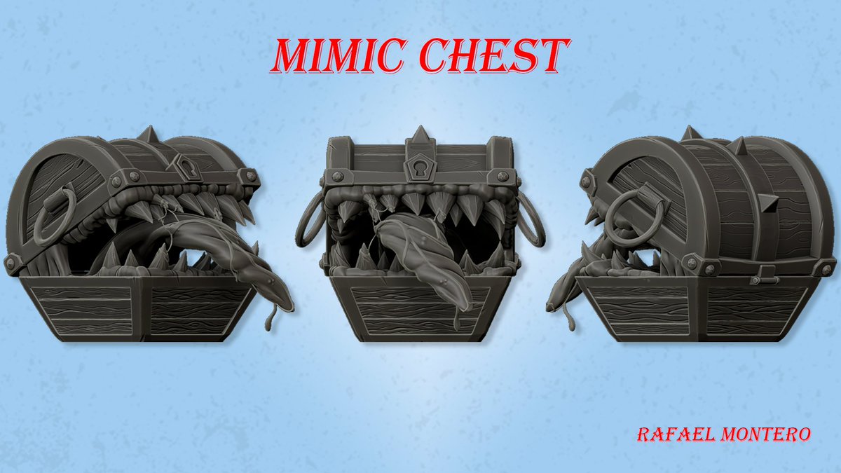 GamerDevp's tweet photo. #WIP Finally the sculpture work of the Mimic Chest is done. Now the good part begins, Retopology and texturing. Come on! I think that I will also print this model to see how it looks.   

#3D #art #3Dartist #indiedev #zbrush #sculpture #gameassets https://t.co/xjtXoiMAjN