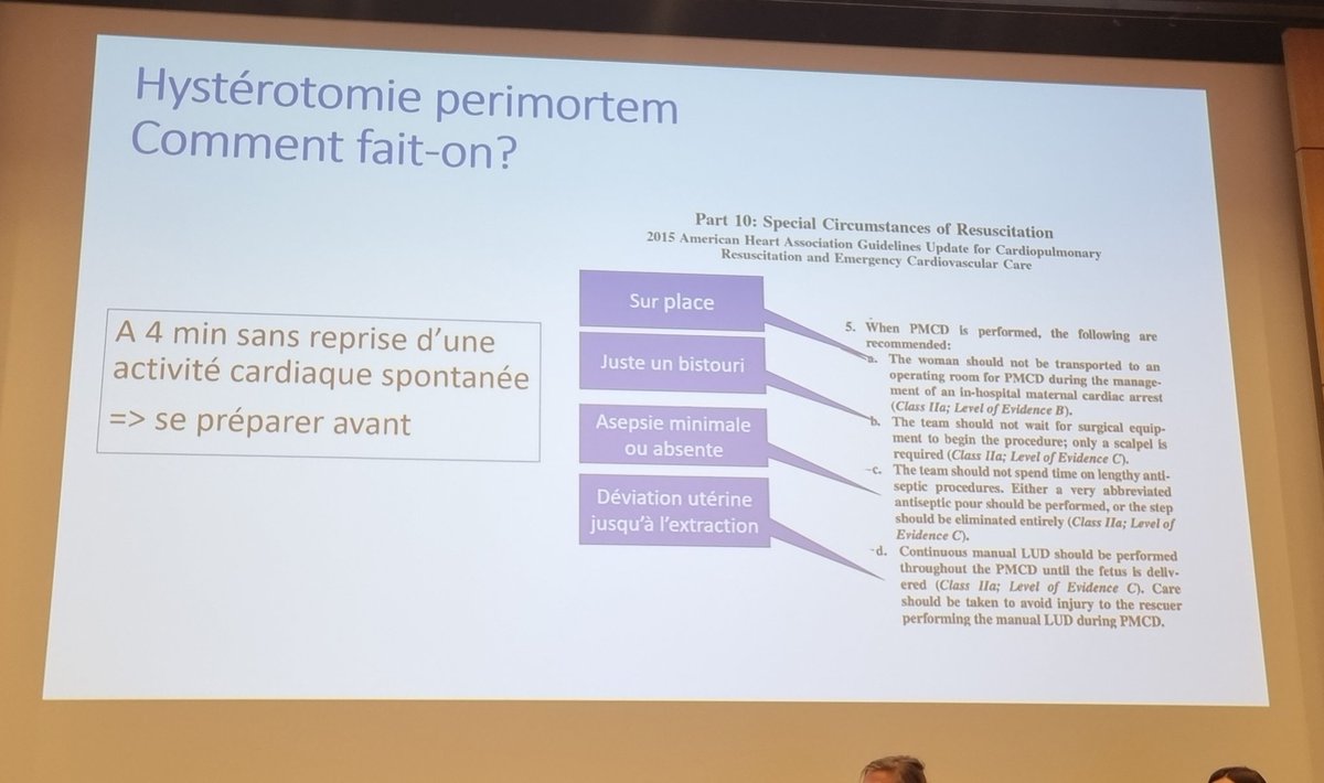 L'hysterotomie de sauvetage dans l'ACR de la femme enceinte c'est SUR PLACE, on ne déplace pas la patiente au bloc 🚨 Et le + vite possible = avant 5 min Super topo de @MariePierreBon2 à la JMT @SFAR_ORG 👌🏻