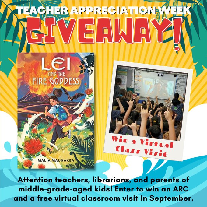 MaliaMaunakea's tweet photo. #GIVEAWAY for #TeacherAppreciationWeek

Enter to win a free physical ARC of LEI AND a virtual classroom visit in the Fall! For #teachers #educators #librarians and parents of #MG readers.

To enter: RT/F &amp; sign up for my newsletter 
👉🏽https://t.co/lgqglr49Ze winner selected 6/18 https://t.co/f6YMxKMzhE