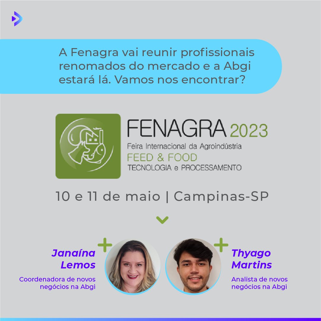 A FENAGRA é a junção de seis grandes eventos no mesmo local e horário. Estão presentes, os segmentos de Reciclagem Animal, Expo Pet Food, Expo Aqua Feed, Expo Animal Feed e Expo Óleos &amp; Gorduras.
Nossos especialistas estão lá!  #abgi #abgibrasil