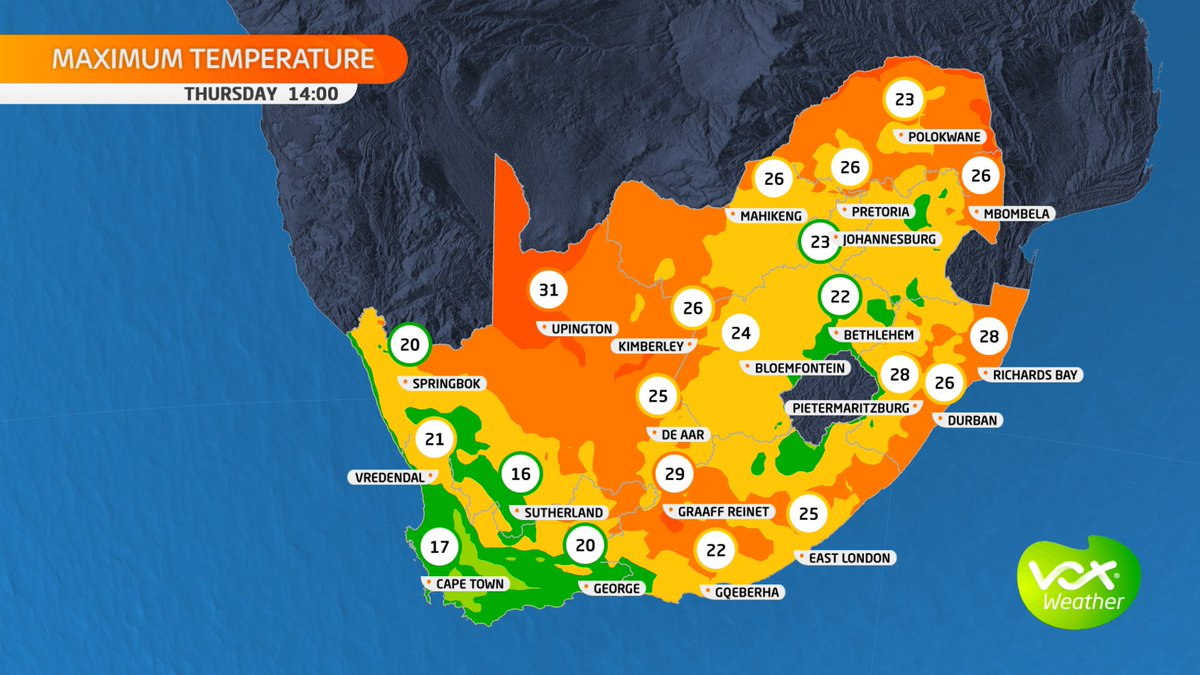 VoxWeatherZa's tweet photo. WEATHER MAPS and WARNINGS for this THURSDAY – 11 May 2023

⚠️SEVERE WEATHER ALERTS issued by SAWS ⚠️

Yellow level 2 warning for damaging winds and high seas between Saldanha Bay and Cape Agulhas

Meteorologist Michelle Cordier LIVE at 6pm on Vox Weather.

#VoxWeather #coldfront https://t.co/QBB8cdoLgU
