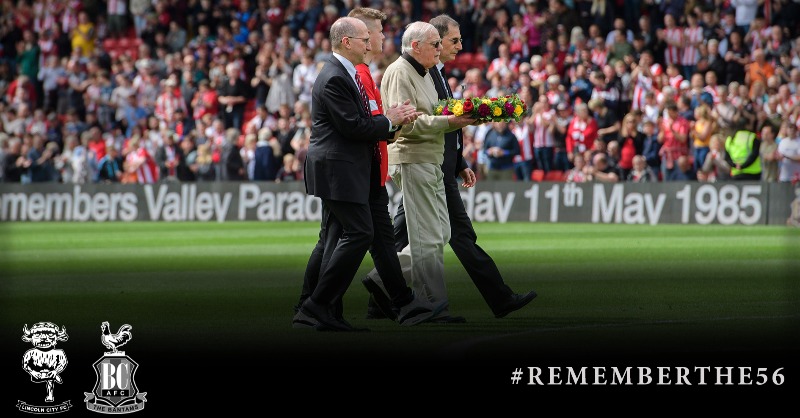 LincolnCity_FC's tweet photo. City fall silent across social media as we mark the anniversary of the Valley Parade Disaster in 1985.
 
Lifelong Imps Bill Stacey and Jim West tragically lost their lives that day, along with 54 Bradford City supporters who will always remain in our hearts.
 
#RememberThe56 ❤️🧡