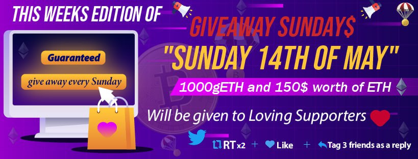 This weeks Giveaway Sunday$ I'll be giving away 1000gETH (so you can complete the guide below🤑) and 150$ worth of #ETH😍 

RT my MANTLE Airdrop Guide 1st post💪

(Will Check💯)

Also, Follow + RT this post + Like and Post your address below to potentially win a share ❤️👇