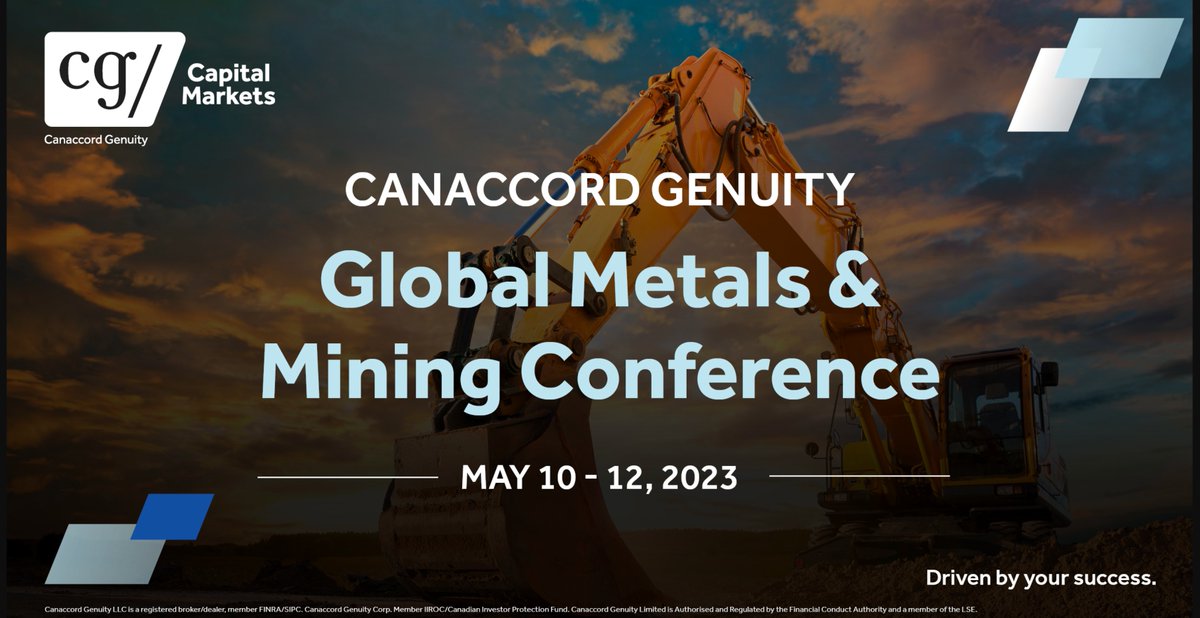 We are excited to be participating in Canaccord Genuity’s 2nd Annual Global Metals and Mining Conference, hosted in Palm Desert, California May 10-12, 2023. #CGDriven #DrivenByYourSuccess