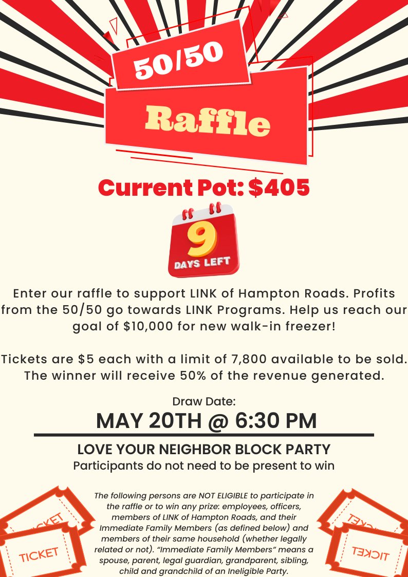 LINKofHR's tweet image. Only 9 days left to participate in our 50/50 raffle! The current prize pool is at $405 🤩Link is in our bio!

#5050Raffle #SupportLocalCharity #GiveBack #CommunityMatters #WinBig #loveyourneighbor #nonprofit #helptheneedy