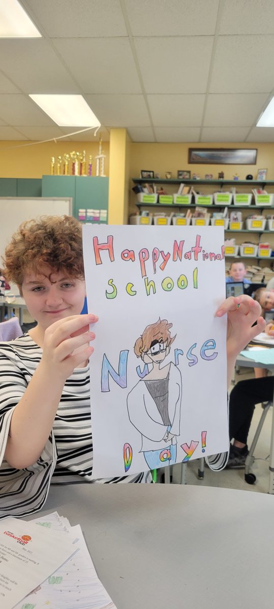 WHBI_Single_5th's tweet photo. Our resident artist Charlotte drew our School Nurse Appreciation Day card art work. 💛 🎨 #WHBI #QUFSD https://t.co/2RWYrDcGhL