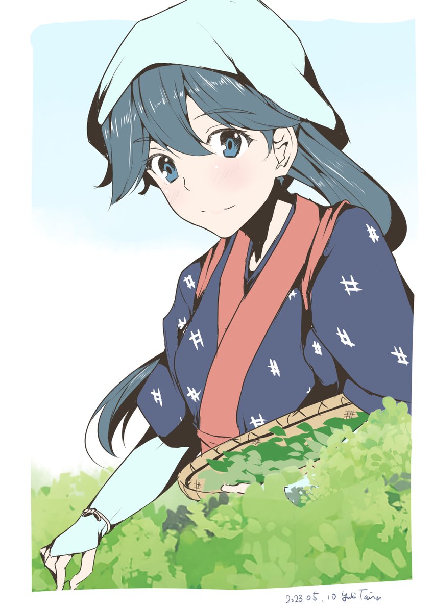 houshou (kancolle) 1girl solo japanese clothes tasuki blue eyes long hair ponytail  illustration images