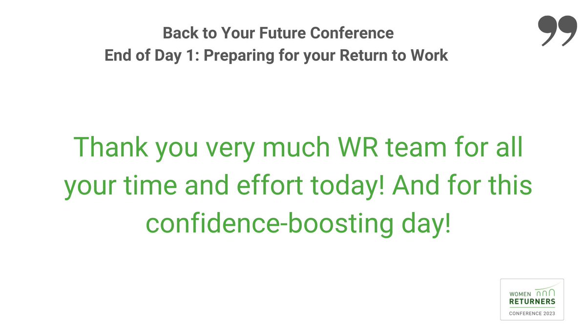 careerreturners's tweet photo. Fantastic feedback at the end of Day 1 of our Conference!
We will be back in our virtual venue Hopin at 9am tomorrow for more networking, workshops and to meet our Employer Sponsor Partners @FDMGroup @jpmorgan @LBGplc @MoodysCorp and @Workday
#WRConf https://t.co/3GZamVAcTU