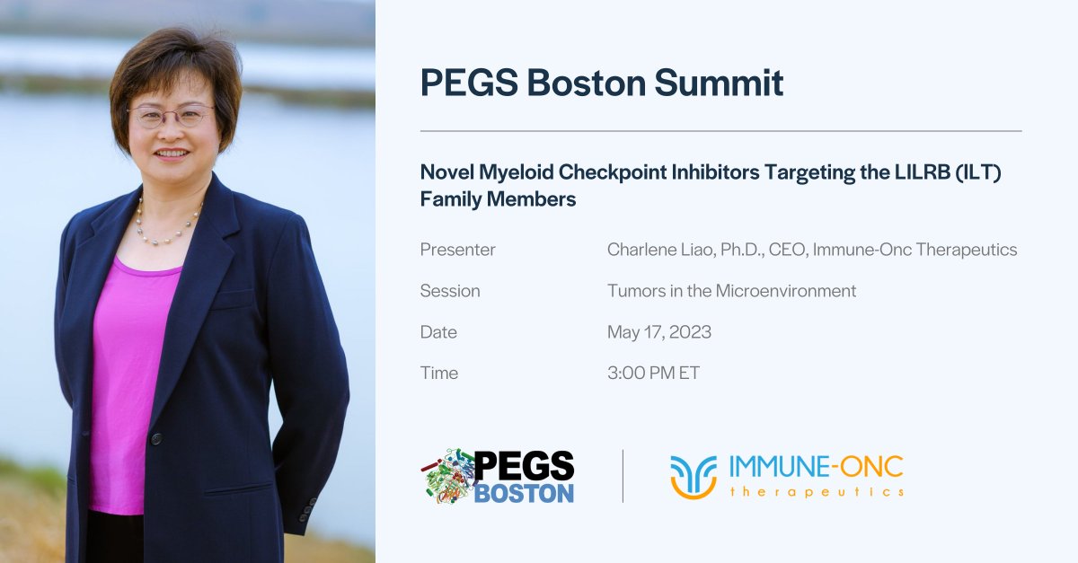 Immune-Onc Therapeutics (@immuneonc) on Twitter photo #DYK that myeloid checkpoints could be game-changing targets for the field of #cancerimmunotherapy? Join our CEO <a href="/charlene_liao/">Charlene Liao</a>'s presentation at the <a href="/CHI_Healthtech/">Cambridge Healthtech Institute</a>'s 2nd Annual “Emerging Targets for Oncology and Beyond” conference at #PEGS23 next week. See you there! #DYK that myeloid checkpoints could be game-changing targets for the field of #cancerimmunotherapy? Join our CEO <a href="/charlene_liao/">Charlene Liao</a>'s presentation at the <a href="/CHI_Healthtech/">Cambridge Healthtech Institute</a>'s 2nd Annual “Emerging Targets for Oncology and Beyond” conference at #PEGS23 next week. See you there!