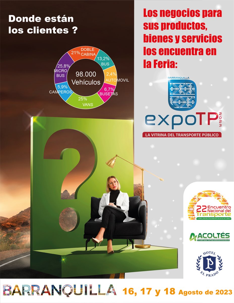 Las empresas del #TransporteEspecial son nuestras grandes aliadas en la #ExpoTP2023 allí los grandes negocios son parte fundamental en el #22Encuentro ¡Acompañenos y pregunte por nuestros servicios! #Acoltes <a href="/ProBaq/">ProBarranquilla</a> <a href="/alcaldiabquilla/">Alcaldía de Barranquilla</a> <a href="/HotelElPradoBaq/">Hotel El Prado Barranquilla</a>