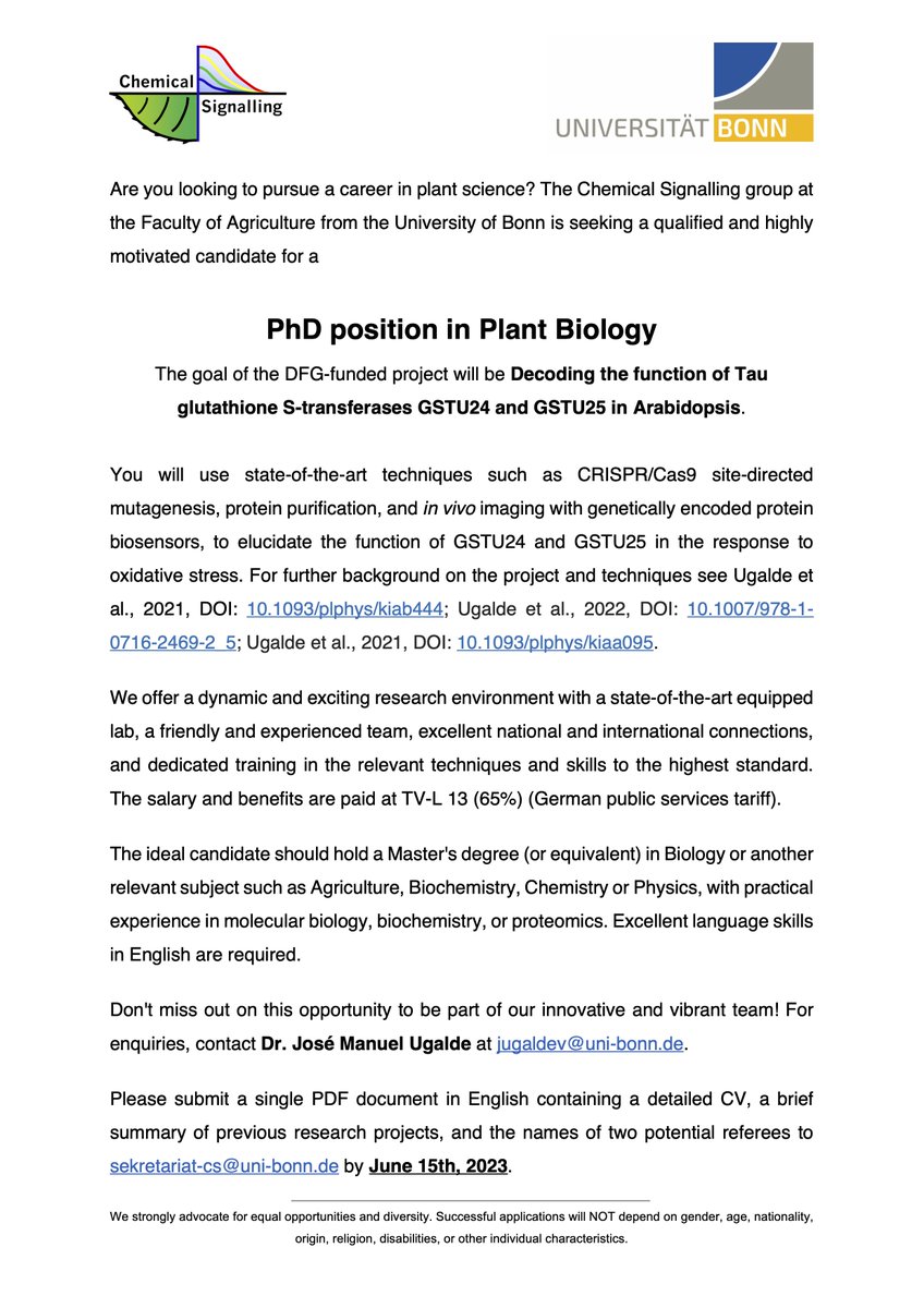 @UniBonn @dfg_public 💼 PhD Position in Plant Biology available at  @UniBonn. Please RT 📢

Deadline: June, 15th

#PlantSciJobs #vacancies #jobs #PhDGermany #PhDposition #phdchat