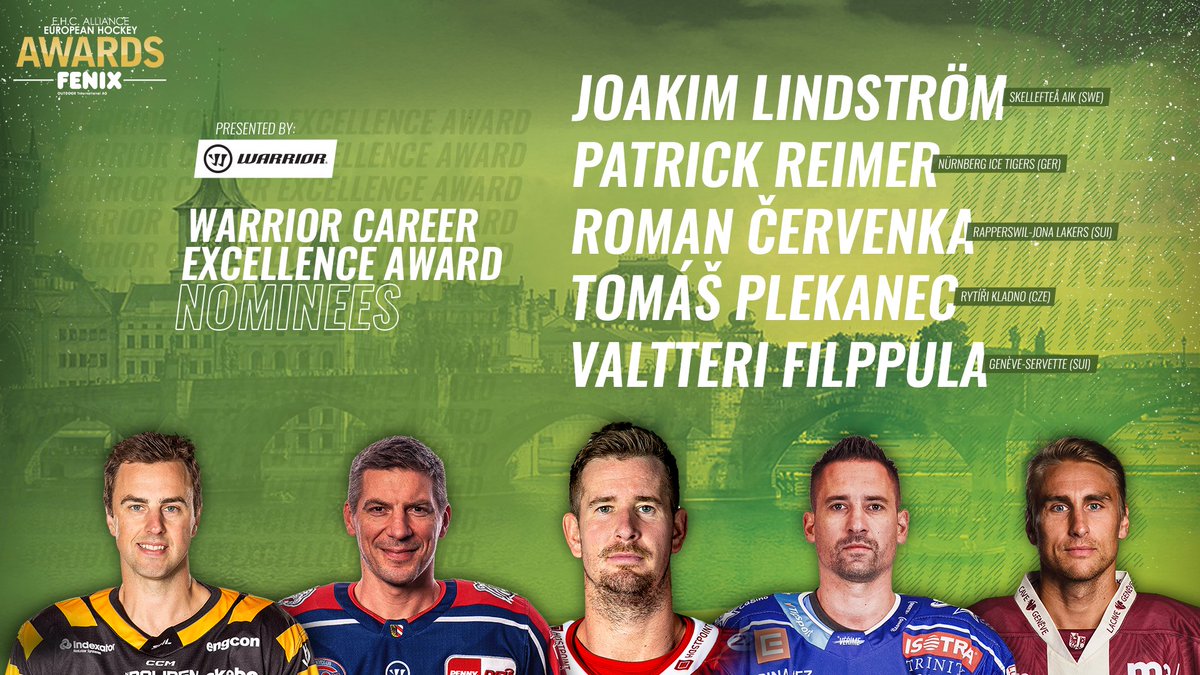 EHCAlliance's tweet photo. Your wrap-up of the @WarriorHockey Career Excellence Award Nominees:
#Lindström #Reimer #Cervenka #Plekanec #Filppula
Online voting on https://t.co/a2Ctj4apfs https://t.co/JBXQFfFqPe
