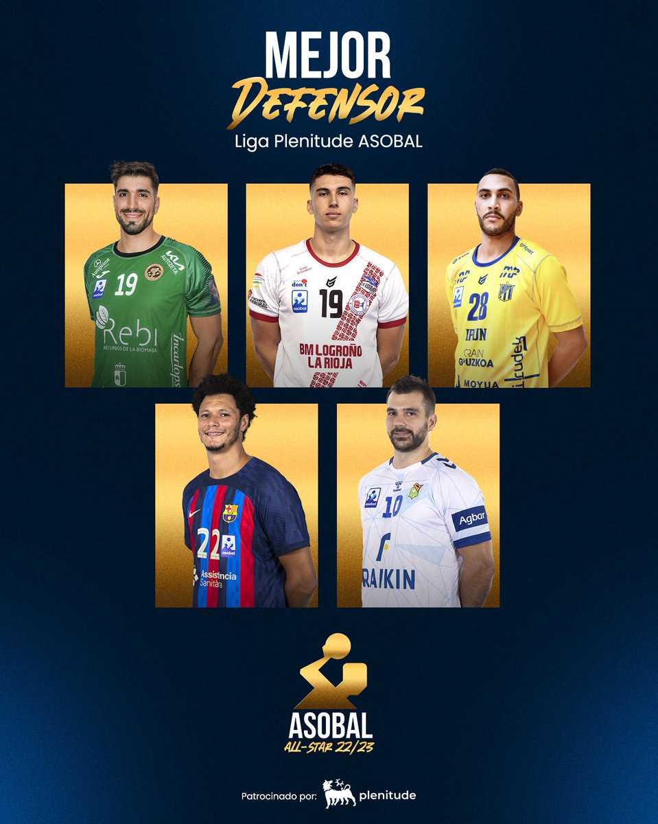 ASOBAL's tweet photo. 🌟 𝐀𝐋𝐋 𝐒𝐓𝐀𝐑 𝐓𝐄𝐀𝐌 @ASOBAL 2022/2023

👑 𝗠𝗲𝗷𝗼𝗿 𝗗𝗲𝗳𝗲𝗻𝘀𝗼𝗿 

🙌🏽 @juanjofs15 | @BMCdadEncantada 
⚡️ @javirguezmoreno | @CdadLogrono 
🧱 @MatheusFr05 | @CDBidasoaIrun 
🚧 @thiaguspetrus | @FCBhandbol 
🔥 Oriol Rey | @BMGranollers 

🗳️ https://t.co/glmCBXzmSN https://t.co/Xxkpjb27Tx