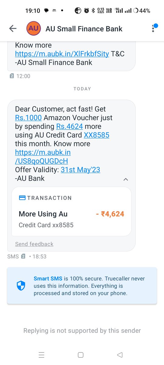 Hi <a href="/aubankindia/">AU Small Finance Bank</a> is this a way of marketing? My dad just panicked because of your marketing campaign! This is pathetic.