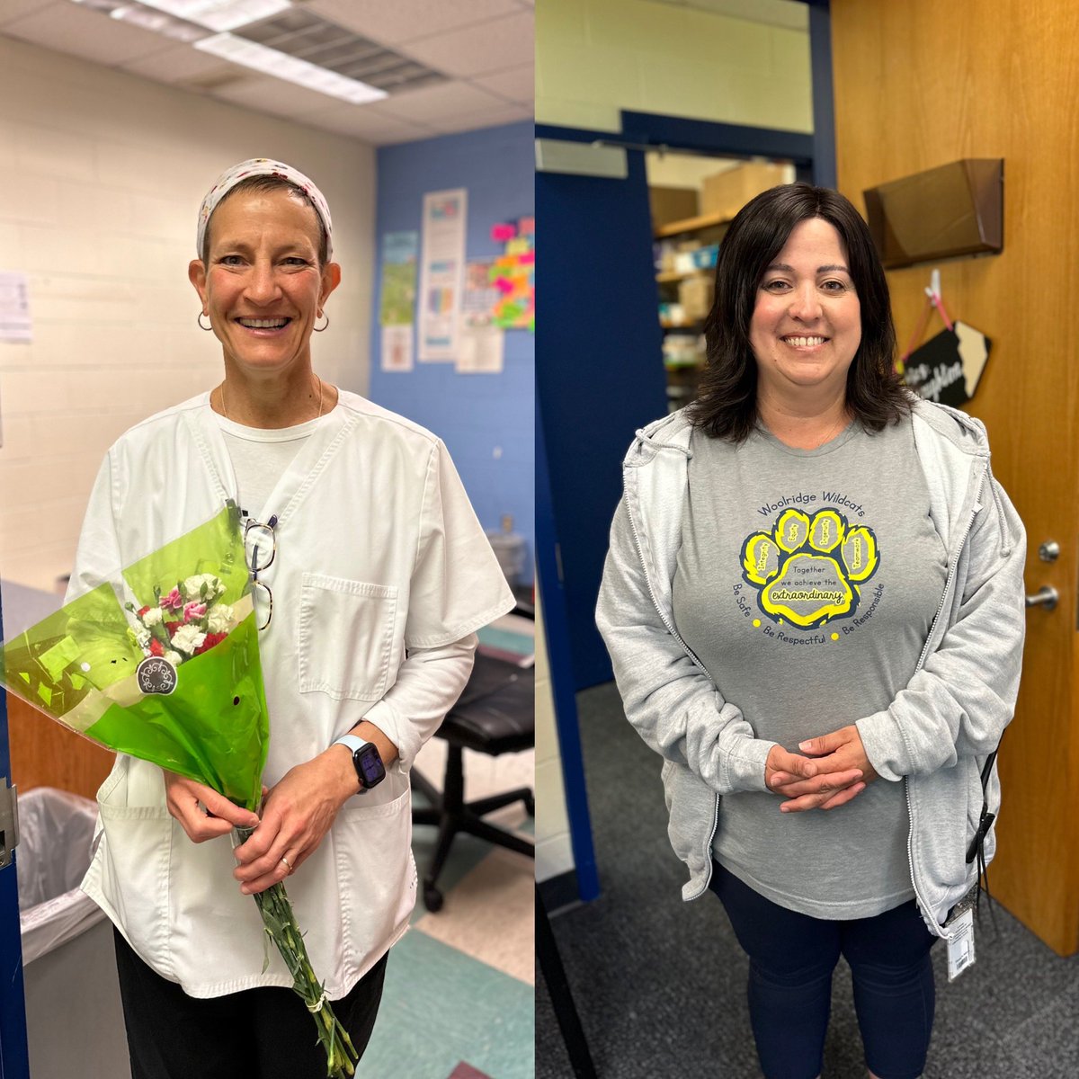 Happy School Nurse Day to our amazing nurse, Mrs. Meanor, and our clinic assistant, Mrs. Micco! We appreciate you each and every day! #schoolnursesrock 🐾💙💛🩺