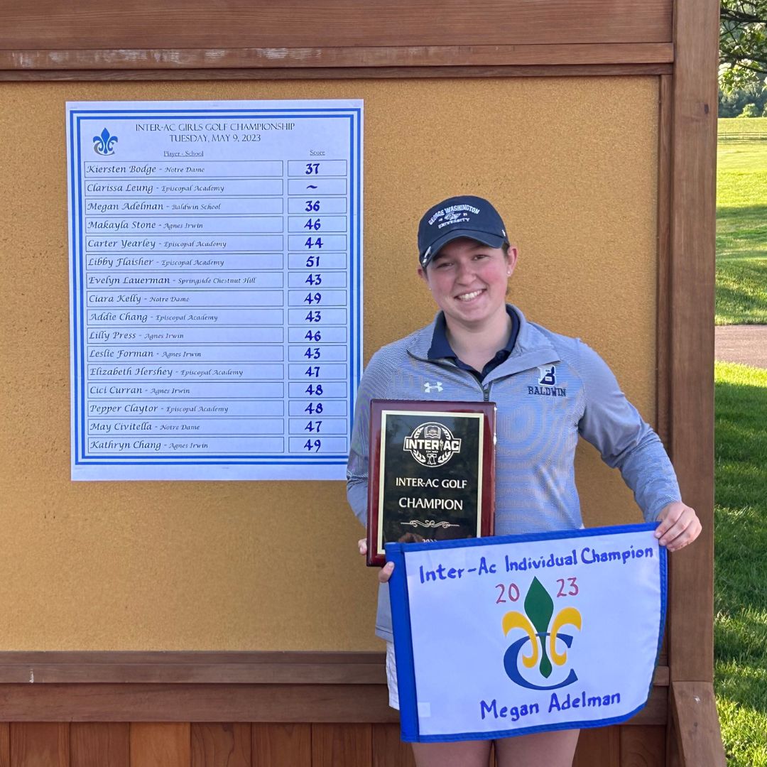 Congratulations! Megan Adelman ‘23 repeats as Inter-Ac League individual golf champion. She shot a nine hole 36 at French Creek Golf Club. Well done! #baldwinproud #clawsup #highschoolgolf #golfchampionship