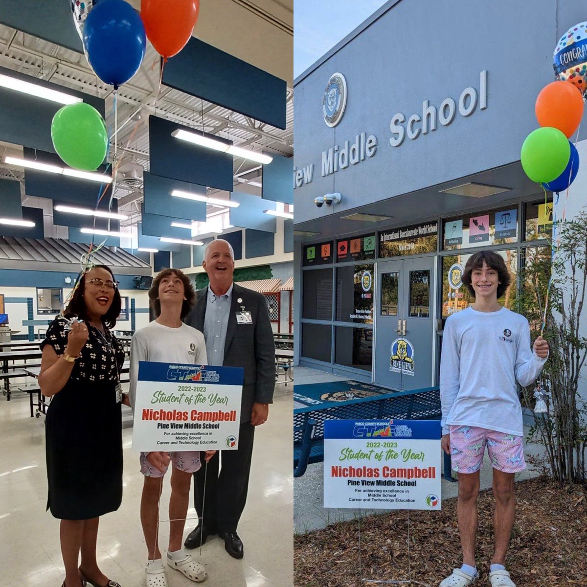 PineViewMiddle's tweet photo. Congratulations to our Year 3 Panther Nicholas Campbell who was recognized today by Superintendent Browning, Dr. Moore & Pam Willoughby @pascoschools as Pasco County Schools CTAE Middle School Student of the Year! 🎉🎉#ibstrong #CTAE https://t.co/zXlKoREXg4
