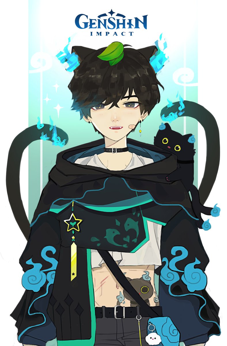 plski_'s tweet photo. Sykkuno vtuba but if he were a geshin impact character ✨🐈‍⬛
#SykkunoFanart https://t.co/nmdHdLIQ8y