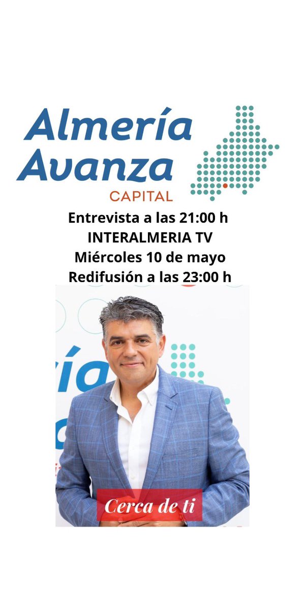 Os invito a ver <a href="/LaEntrevistaItv/">La Entrevista</a> qué me hace hoy <a href="/yiyolopez99/">Rafa López</a> en <a href="/interalmeriatv/">Interalmería TV</a> a las 21.00 h hablando de la presentación de nuestro programa electoral <a href="/almeriaavanzac/">Almería Avanza Capital</a> y de #Almeria