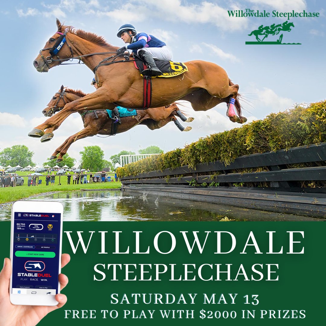 StableDuel's tweet photo. More jumping action happens this Saturday with the @WillowdaleSteep ! 

Only two more weekends to play the jump races in the SD app! #JumpIntoRacing https://t.co/x8YjNdNMFw