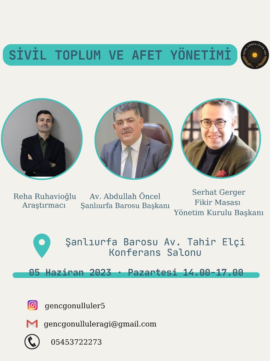 Sivil Toplum Ve Afet Yönetimi konulu panelimizde Araştırmacı Sn.Reha Ruhavioglu, Urfa Barosu Başkanı Sn.Abdullah Öncel ve Fikirmasası platformu yönetim kurulu başkanı Sn.Serhat Gerger aramızda yer alacaktır.
<a href="/ruhavi/">reha ruhavioğlu.</a> 
<a href="/oncelabdullah63/">Abdullah öncel</a> 
<a href="/SerhatGerger/">Serhat Gerger</a> 
<a href="/FikirMasasi/">Fikir Masası®</a>