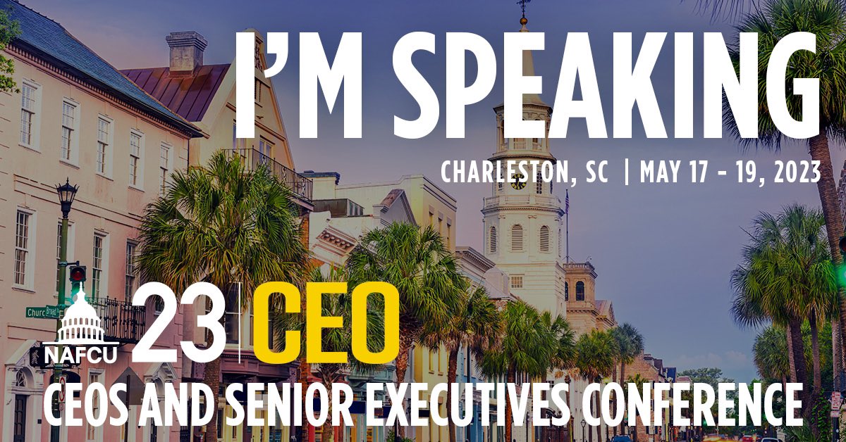 msieve's tweet image. I’m delighted to be speaking at the @NAFCU CEOs &amp;amp; Senior Executives Conference, May 17-19, in Charleston, South Carolina! #NAFCU #CreditUnionExecs