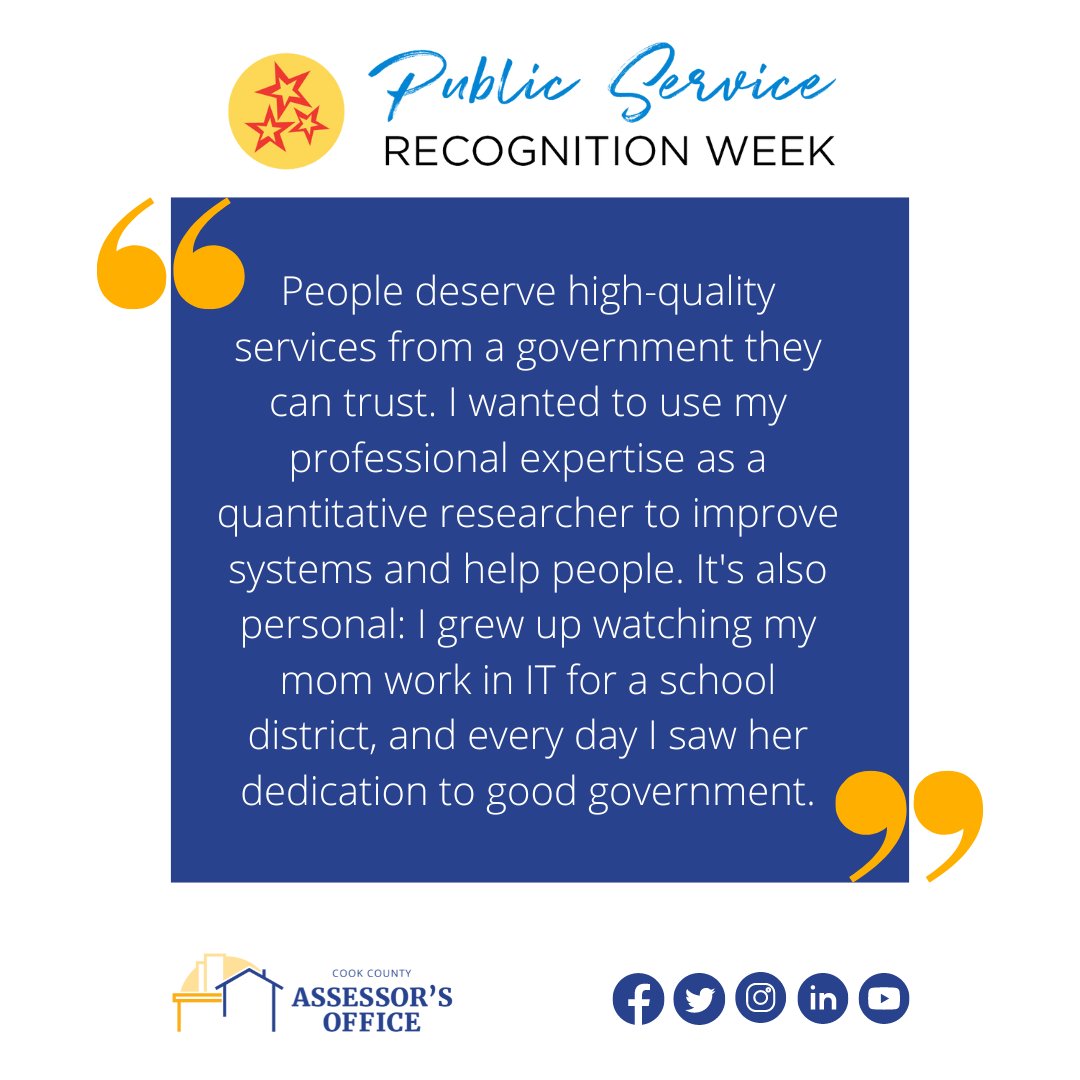 AssessorCook's tweet photo. In honor of Public Service Recognition Week, Chief Data Officer Nicole shares what motivated her to pursue a career in public service.

#PSRW #PSRWeek #CookCountyAssessor https://t.co/iKy80eNBSY