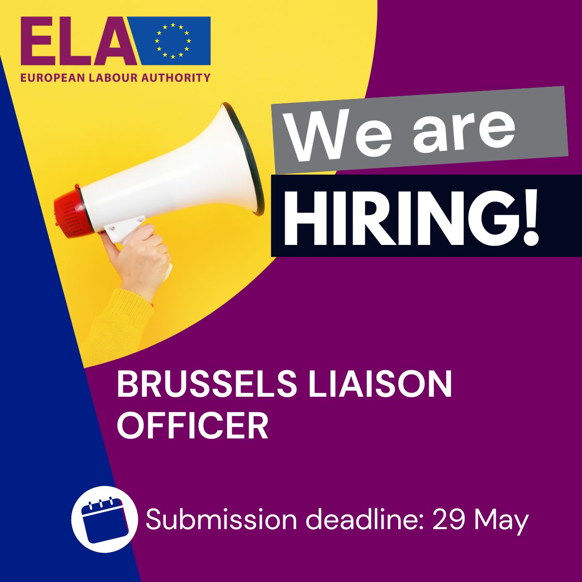 📣We're #hiring! 

#EULabourAuthority is looking for a Liaison Officer for its local office in 🇧🇪Brussels!

More: europa.eu/!WNdc4W
📍Place of employment: Brussels, Belgium
📆Deadline for applications: 29th May 2023 at midday (12:00, Bratislava time)