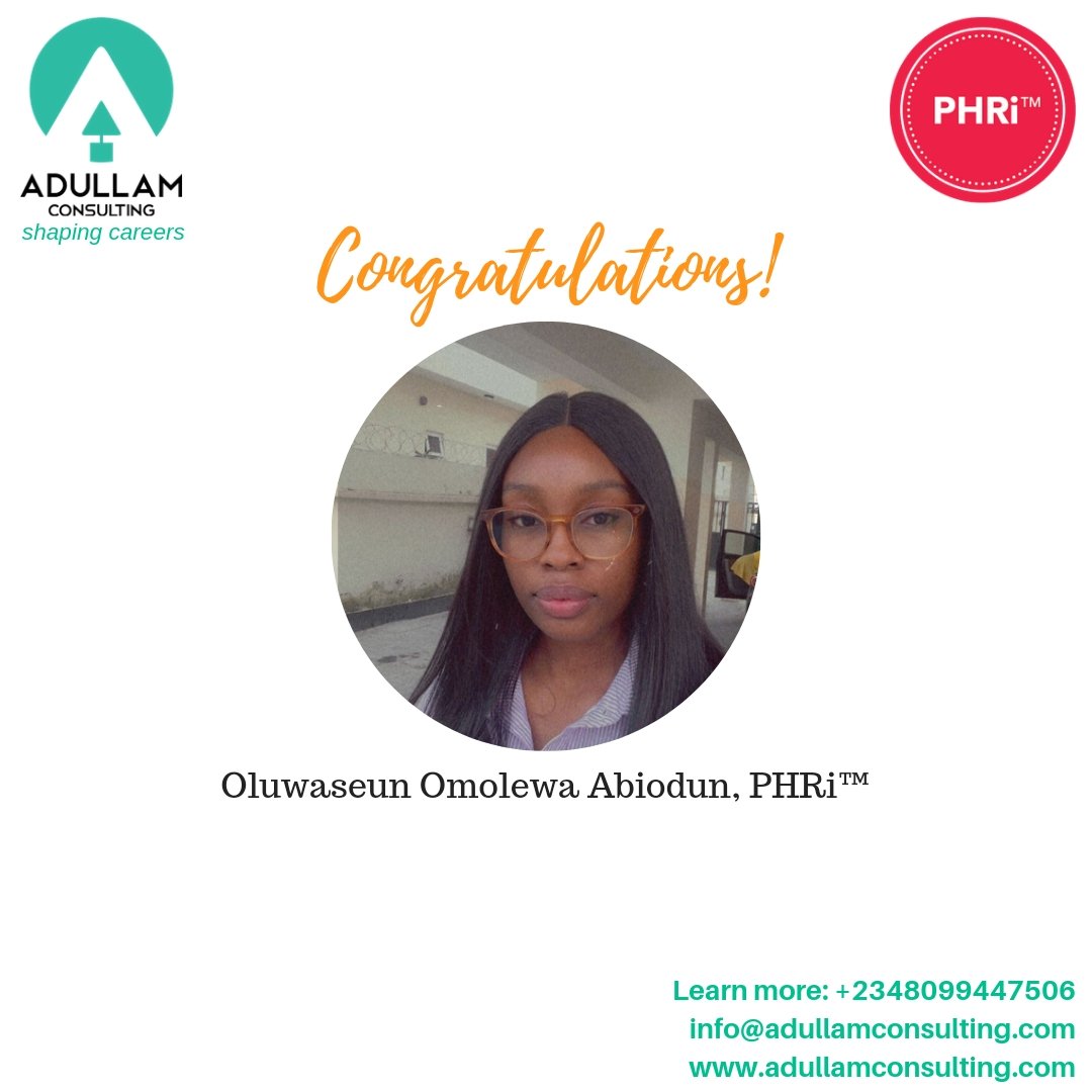 AdullamConsult's tweet photo. Congratulations to Oluwaseun on getting PHRi certified! Welcome to the distinguished @HRCI_Official global community.

We're proud of your achievement and looking forward to celebrating more success in your career. https://t.co/fj1PpWCZe4