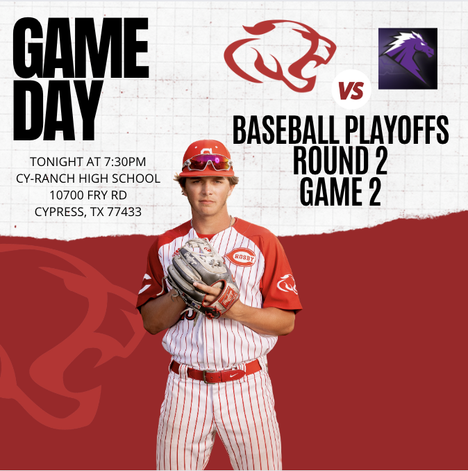 GAME DAY!

Baseball Playoffs
Round 2
Game 2

Tonight at 7:30
Cy-Ranch High School

Tickets are $5 online:  cfisd.hometownticketing.com/embed/event/22…

<a href="/Crosby_Baseball/">Crosby HS Baseball</a> <a href="/CrosbyHigh/">Crosby High School</a>
#BetterTogether
#txhsbaseball
