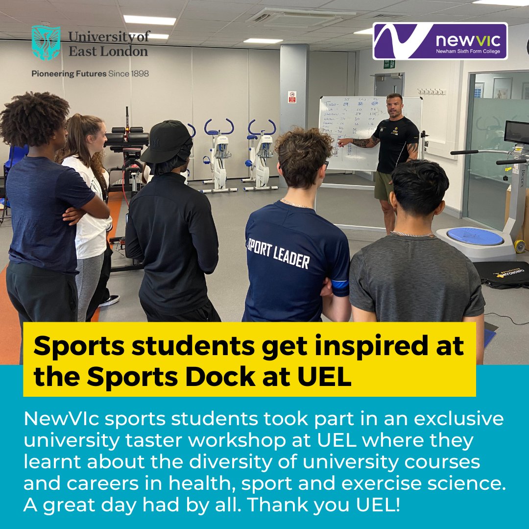 NewVIc expert <a href="/MrJRGriffiths1/">Joseph Griffiths</a> organised a visit to Sport Dock at <a href="/UEL_News/">Uni of East London</a> with our sports students where they participated in an applied sport &amp; exercise science workshop (sports coaching &amp; performance, sports therapy &amp; sports analytics).

Students thoroughly enjoyed themselves!