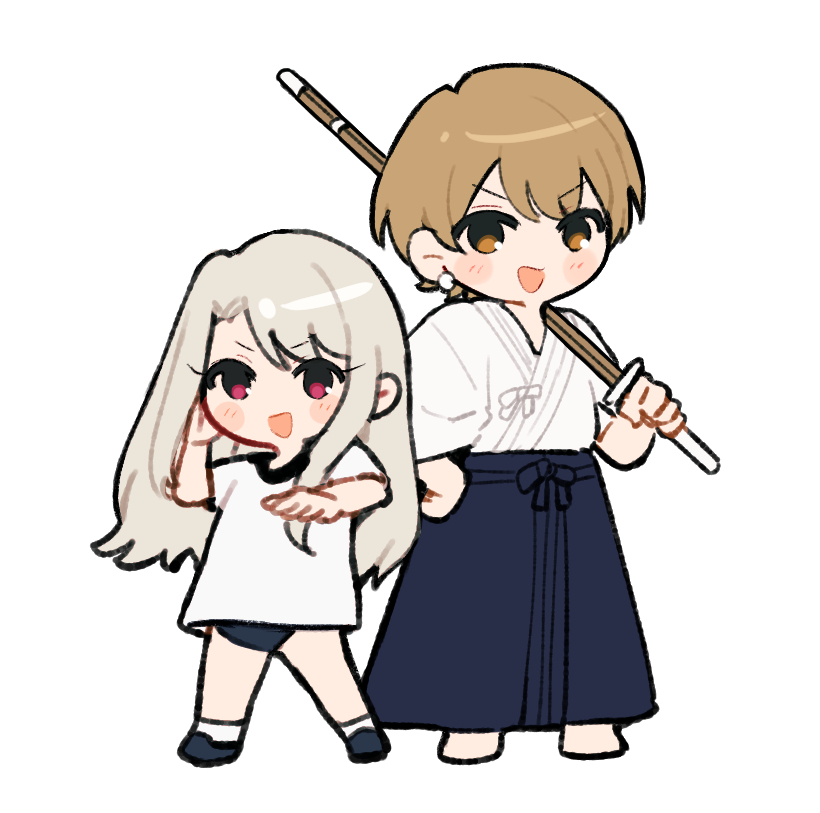 illyasviel von einzbern multiple girls 2girls shinai weapon sword gym uniform red eyes  illustration images
