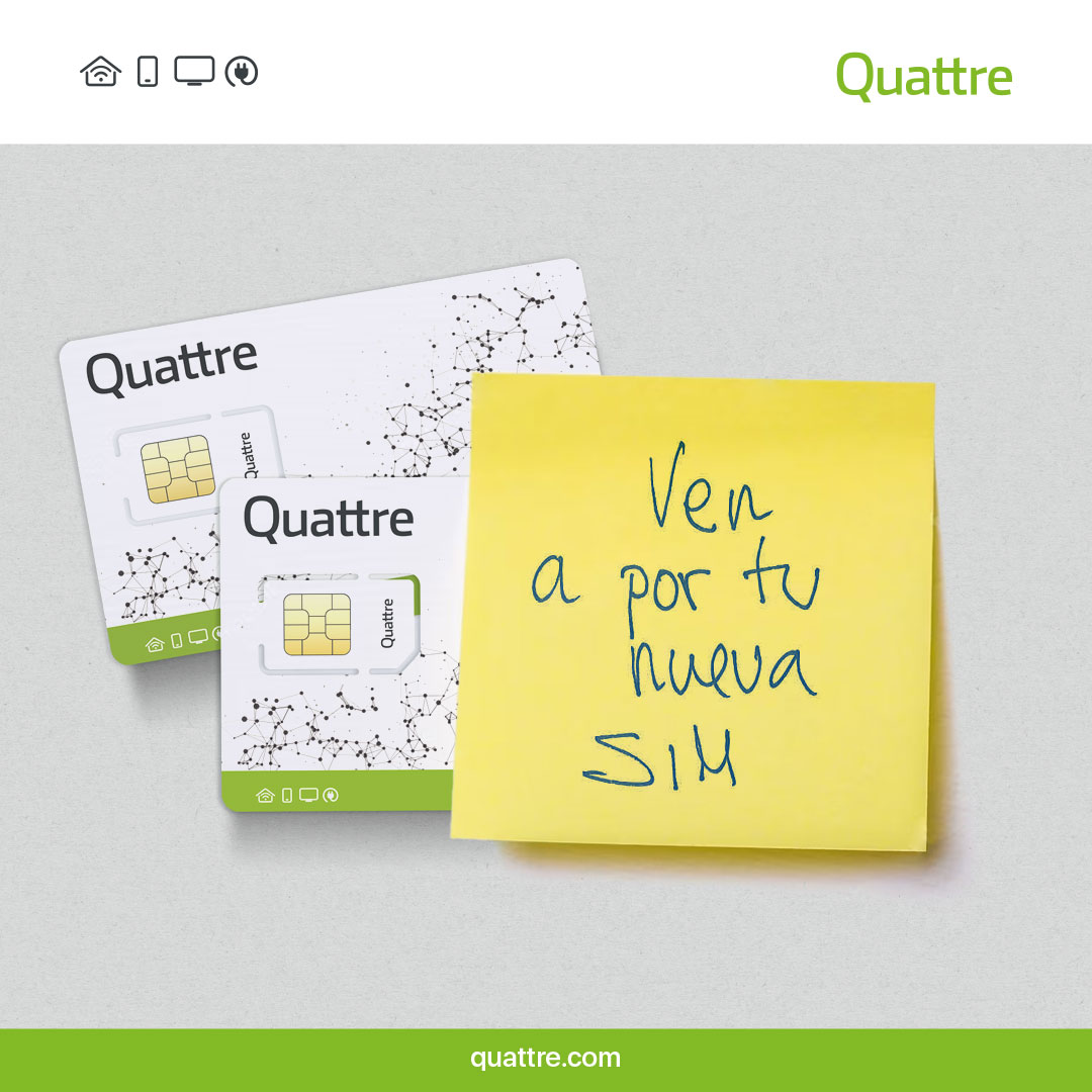 #NuevaSim #NuevaCobertura #quattreinternet

📣 ¡Ven a por la nueva SIM! 📣

Si no te puedes acercar, avísanos y te la enviamos 😬

Queremos 📶 mejorar vuestra cobertura móvil 📶

👇👇 Para más info 👇👇
☎ 96 112 63 46
WhatsApp 📲 quattre.com/tiendas
quattre.com